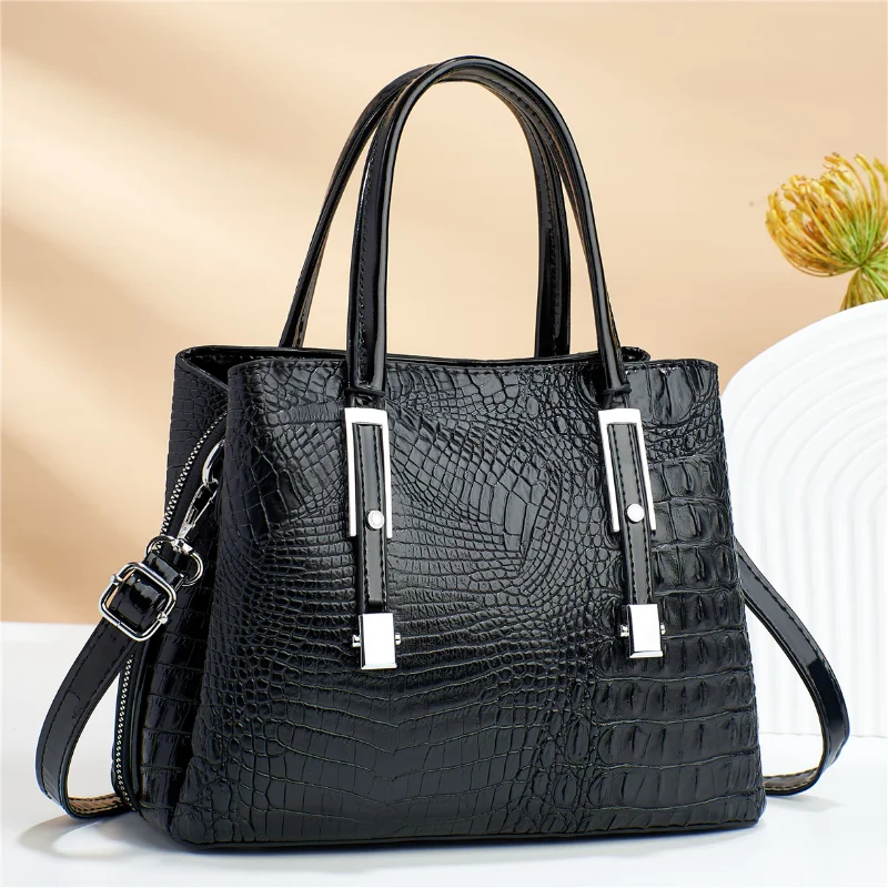 Women 2023 Fashion Handbag Light Luxury Crocodile Pattern PU Texture Crossbody Bags Simple Retro Commuting Single-Shoulder Bag