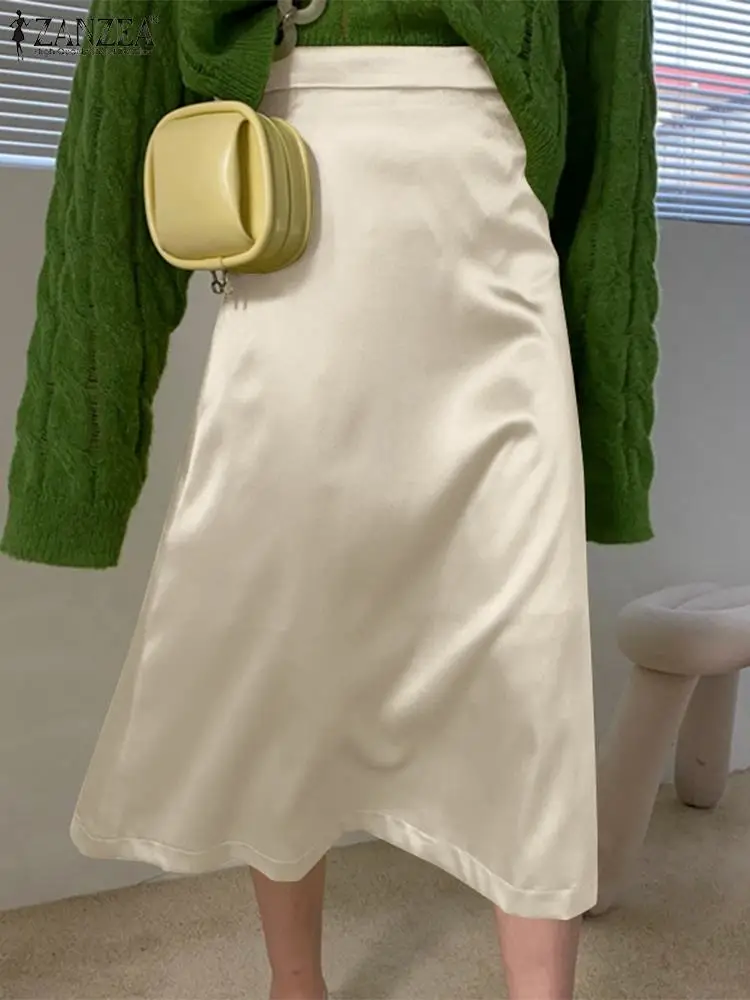 

Юбка ZANZEA Женская атласная оверсайз, элегантная длинная офисная юбка-макси А-силуэта, повседневная на молнии, лето 2022