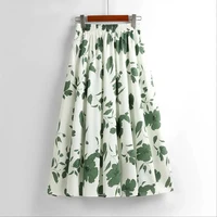 summer printed skirt womens fresh and sweet white simple chiffon long high waist a line sexy women clothes casual floral