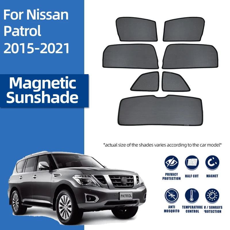 For Nissan PATROL Y62 2010-2022 Magnetic Car Sunshade Shield Front Windshield Curtain Rear Baby Side Window Sun Shade Visor