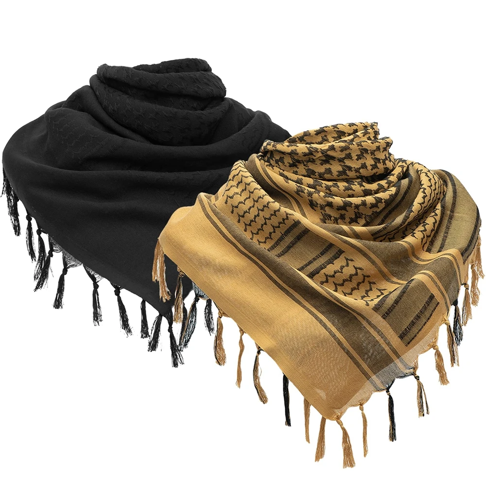 Tactical Desert Scarf Military Shemagh Keffiyeh Fringe Scarf Arab Plaid Head Wrap Scarf for Women Men Hunting Camping