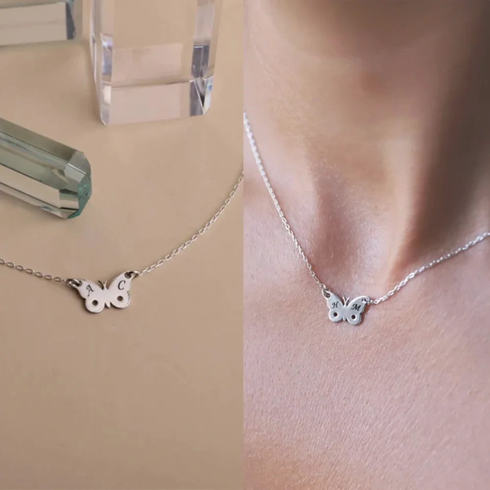 Ожерелье с подвеской-бабочкой гравировкой на заказ для женщин ювелирные изделия