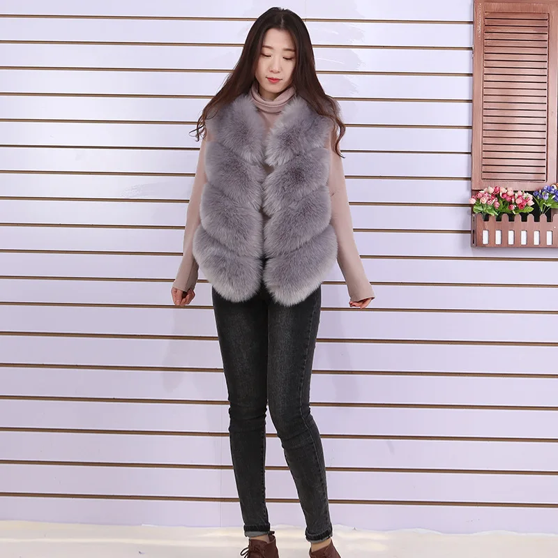Hot Selling Fur Vest Faux Fox Hair Medium Long Women's Vest Slim Fitting Patchwork Coat Sleeveless Vest Fur Jacket