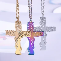 vintage silver color tree vines cross necklace for men stainless steel charms women chains choker pendant jewelry giftone piece