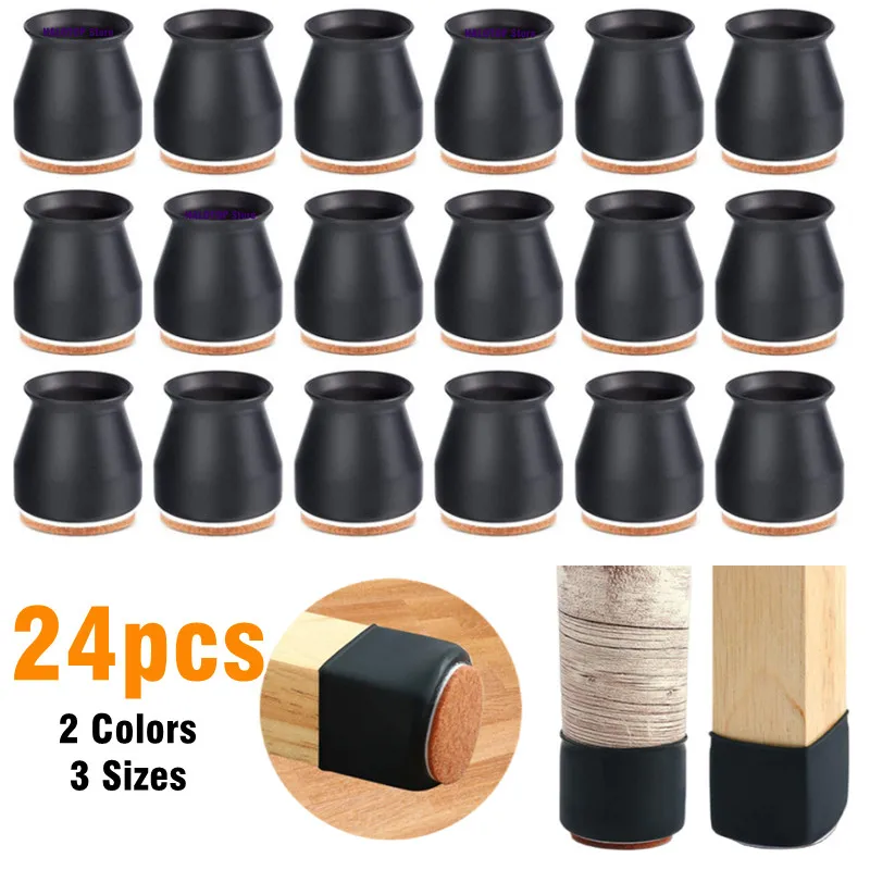 

24PCS Silicone Chair Leg Protectors with Felt for Hardwood Floors Elastic Leg Cover Pad Protecting Floors from Scratches & Noise