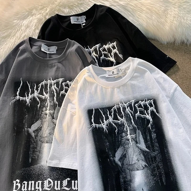 

Cotton Tee Vintage Graphic T Shirt for Men Women Short Sleeve Tops Hip Hop Clothing Punk Style Streetwear Y2k Goth Clothes 2022