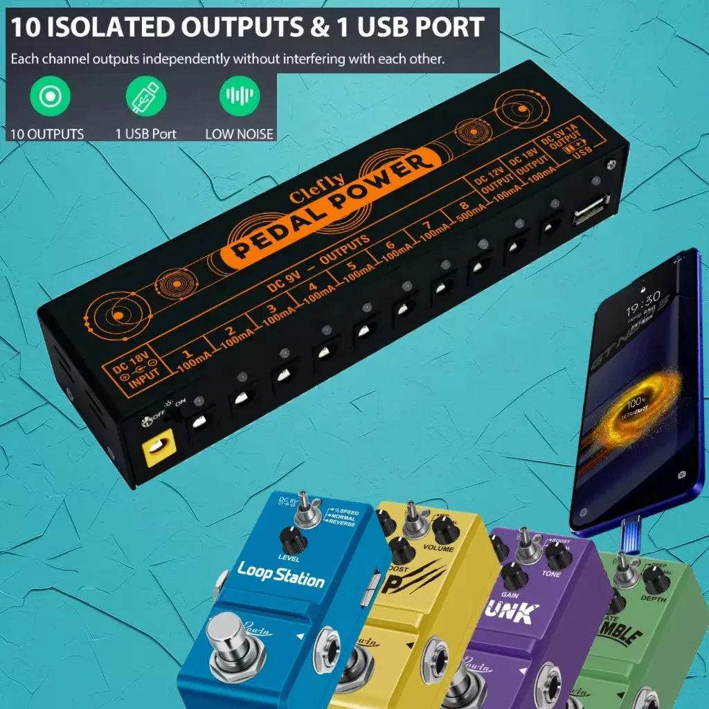 Блок питания для педали эффектора гитары Clefly 10 изолированных выходов