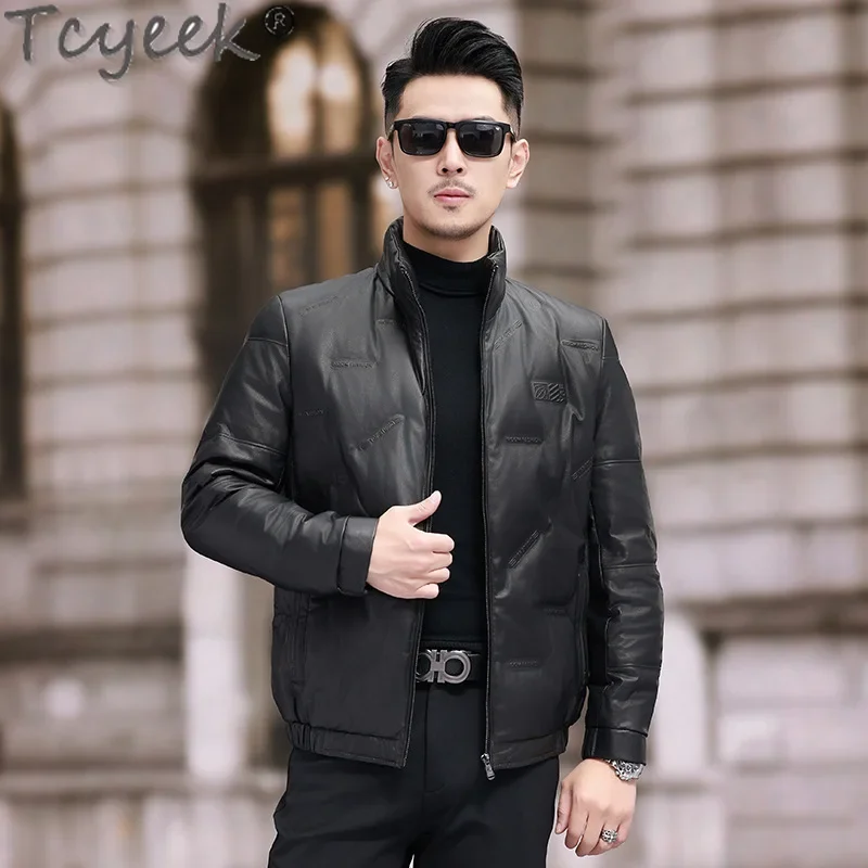 Tcyeek куртка из натуральной овчины мужские зимние куртки теплое белое пальто на