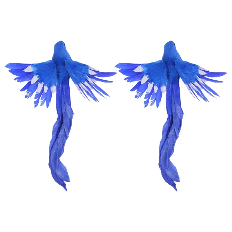 

NEW-2X Artificial Bird Feathers Plastic Figurine Landscape Ornament Garden Decor Christmas - 2(Blue Tail), 28 X 5 X 3Cm