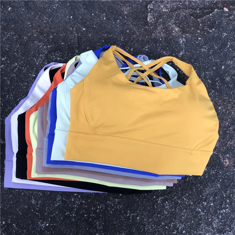 Solid Color Soft Cross Women Fitness Bra Top High Strength Push Up Yoga Underwear Comprehensive Training Jogging With Chest Pad