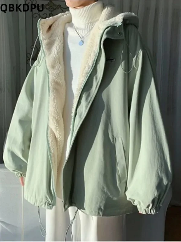 

Свободные зимние женские парки из овечьей шерсти, однотонные теплые куртки, утепленная Корейская ветровка, хлопковое пальто, повседневные Chaquetas с длинным рукавом