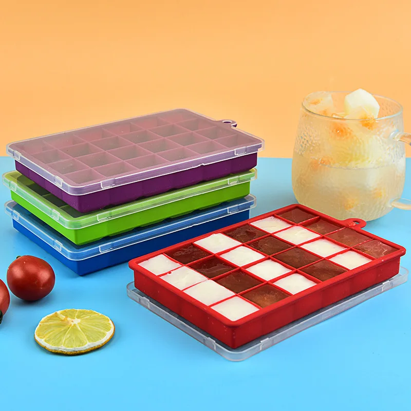 

24 ячейки, силиконовый кубик льда с крышкой, домашняя квадратная коробка для льда, летняя креативная форма «сделай сам», силиконовая форма дл...
