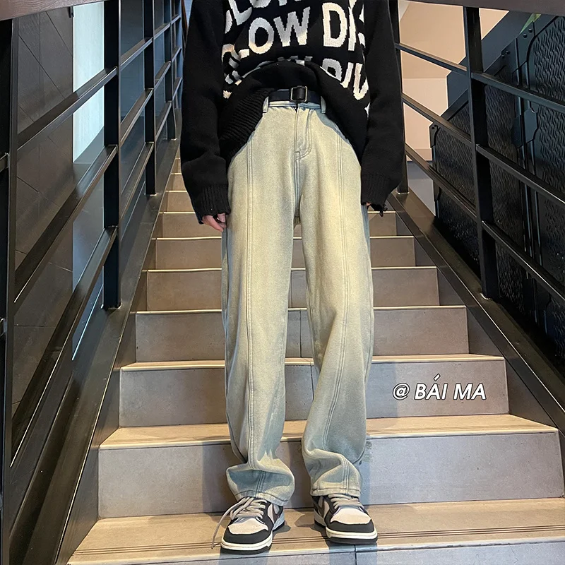 Winter Plush Thickened Jeans Men Warm Fashion Casual Straight Jeans Men Streetwear Hip Hop Loose Thick Denim Pants Mens Trousers