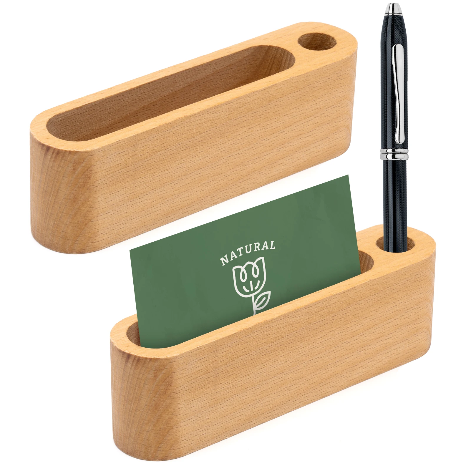 

Wood Card Holder With Pen Slot For Desk Storage Organizer Business Memo Pad Cards Stand Display Box Office Tabletop Accessories