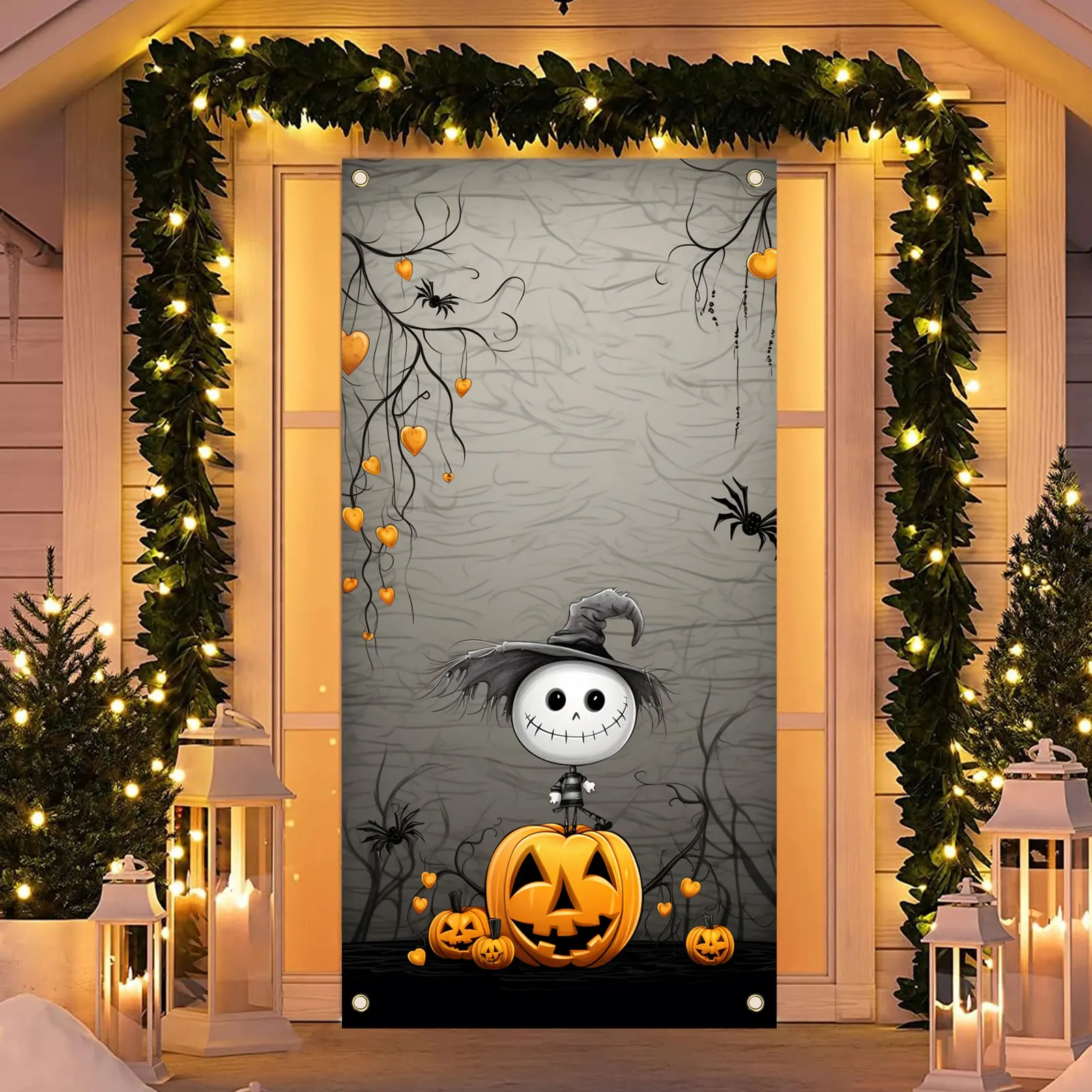 70 × 35 дюймов Хэллоуин искусственная тыква паук декоративный баннер