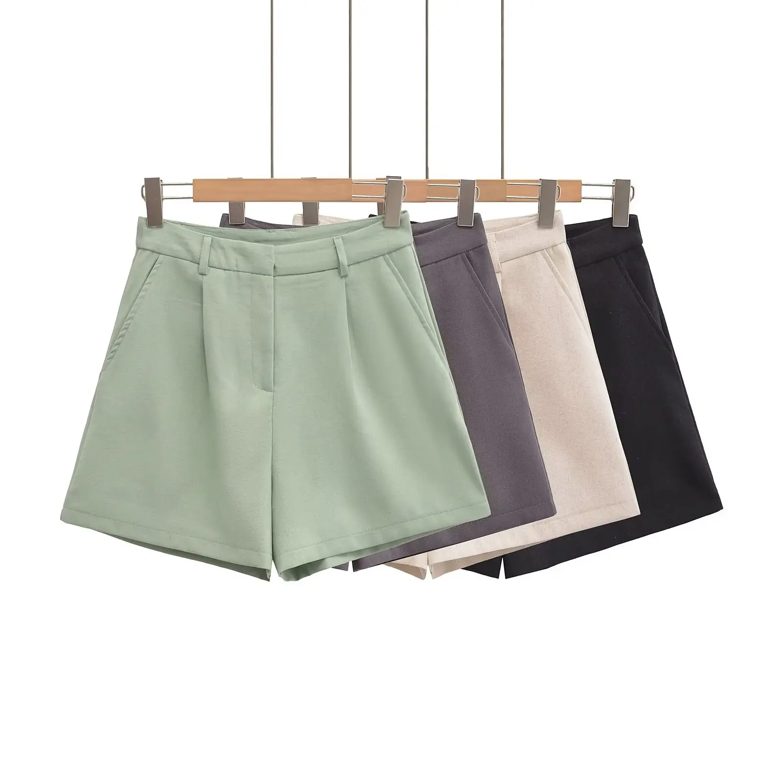 TRAF женские модные шорты-бермуды с боковыми карманами спереди винтажные высокой