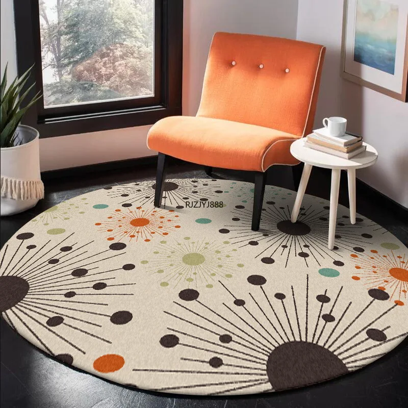 

Modern Nordic Style Rug Orange Brown Art Pattern Living Room Decorative Area Rug Children's Room Bedside Rug Round Floor Mat