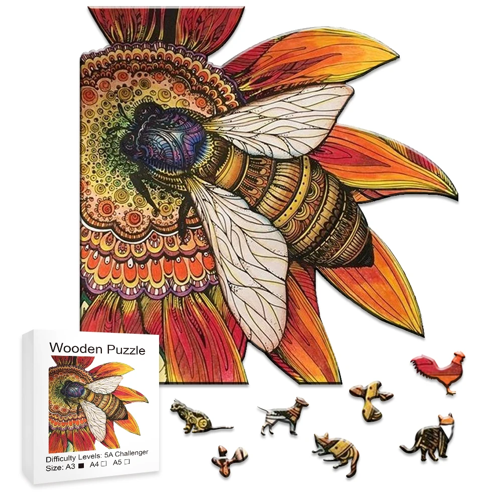 

wooden toys montessori educational Animal Puzzle for Adults Kids Mysterious Bee Puzzle Child Toys Gifts Games 3D Wooden Jigsaws