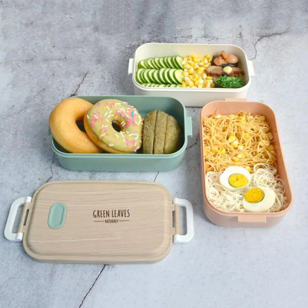 

Washable Great No Odor Lunch Holder Rectangular Bento Organizer Wood Texture for Picnic