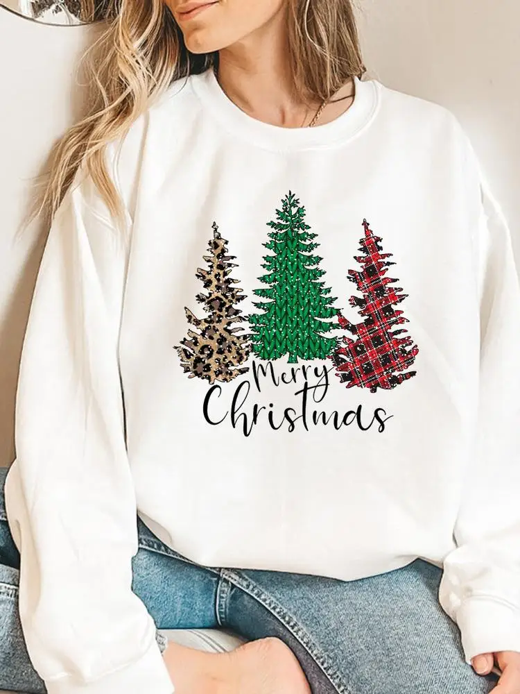 

Fashion Print Plaid Tree 90s Cute Merry Christmas Graphic Sweatshirts Pullovers For Women Happy New Year Female Clothing