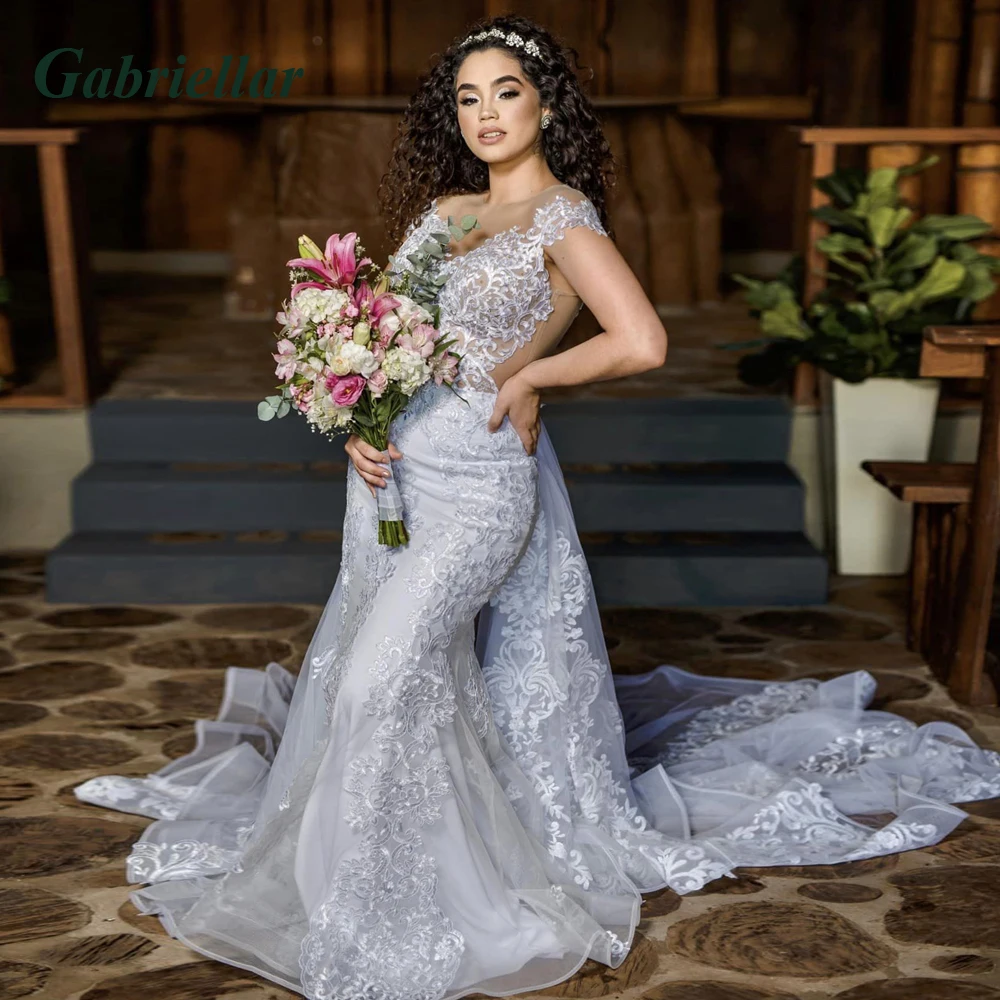 

Gabriellar Gorgeous Scoop Mermaid Tulle Wedding Dresses Appliques Detachable Train Wedding Gown Robe De Mariée Made To Order