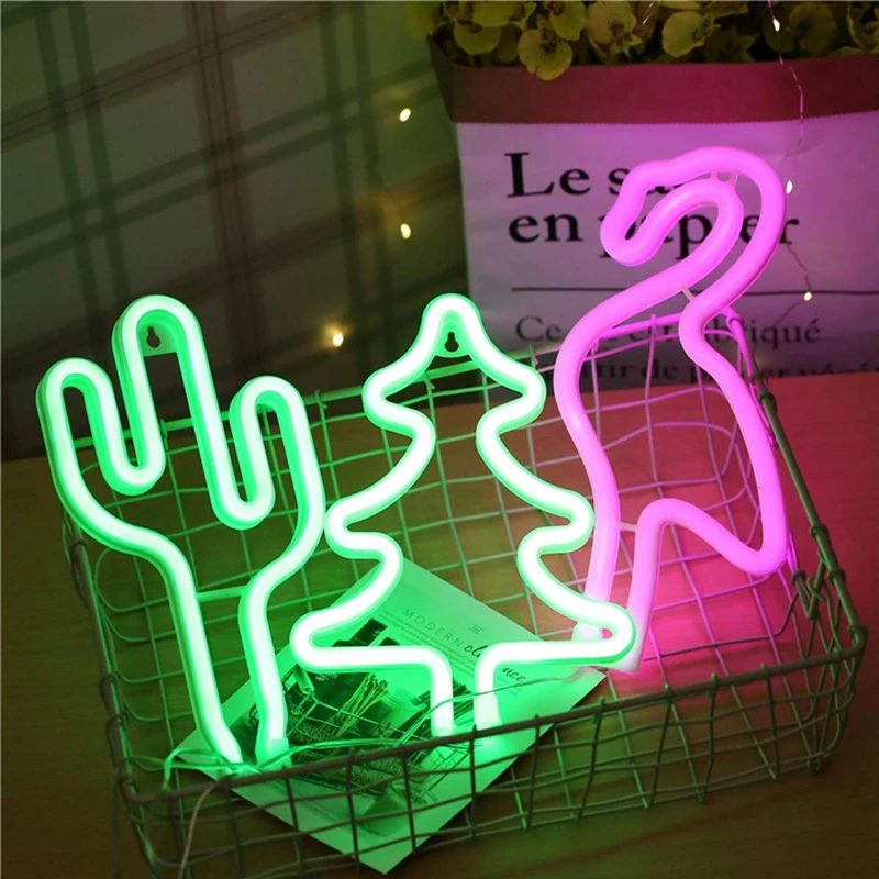 

Colorful Neon Sign Light Rainbow Flamingo Cactus Novelty USB / Battery Neon Lamp Home Wedding Christmas Decor Bedside Lighting