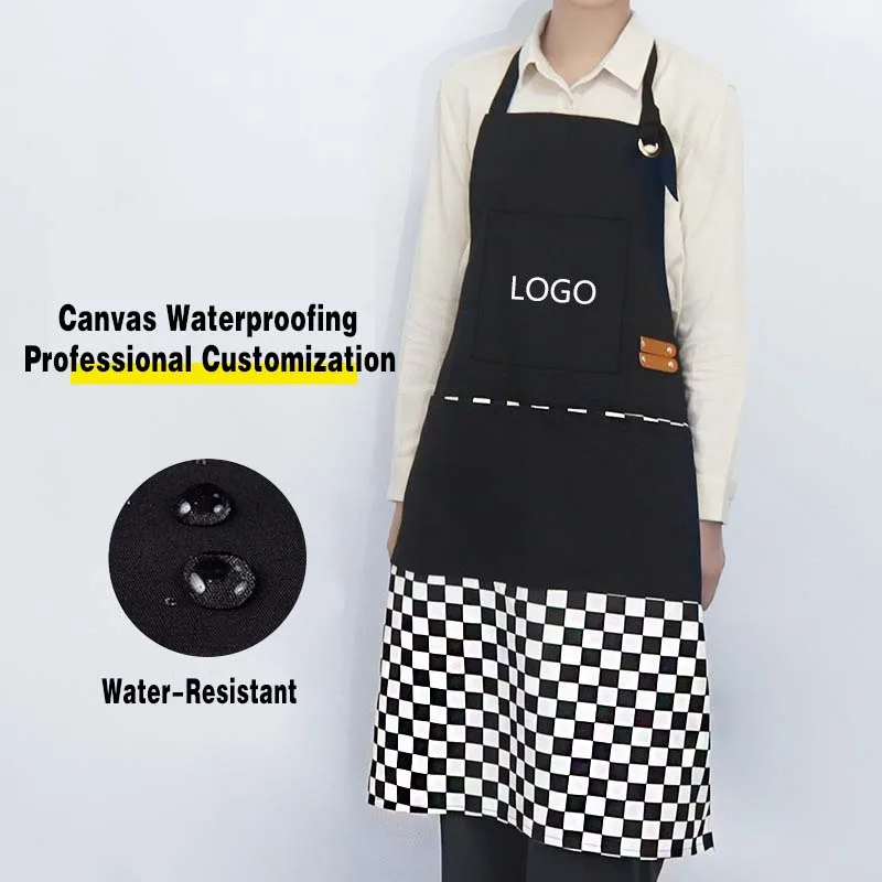 

Новинка 2023, модная Водонепроницаемая домашняя искусственная хлебобулочная пирожная, холщовые подвесные комбинезоны с воротником, черный и белый фартук
