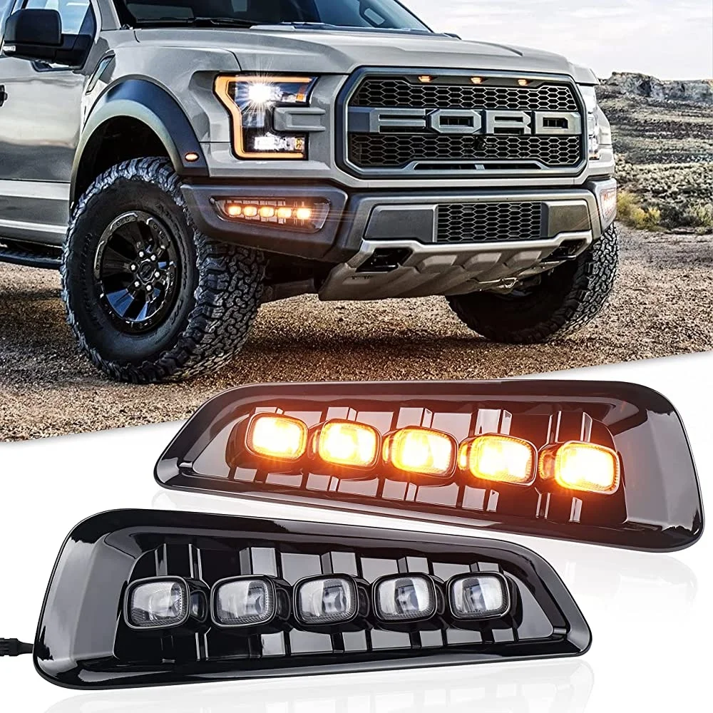 

LLevo amber white sequential day running turn signal front bumper fog lights for ford raptor