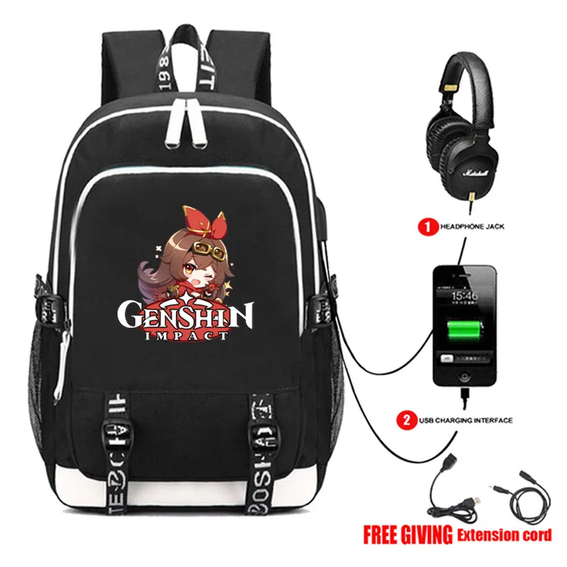 

Anime Genshin Impact Man USB Backpack Laptop Student Casual Cartoon Zipper Schoolbag for Teenger Travel Shoulders Bags Bookbag