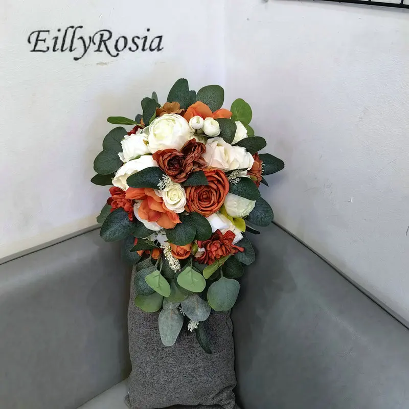 EillyRosia белый пион карамельного цвета смешанный каплевидный Свадебный букет на