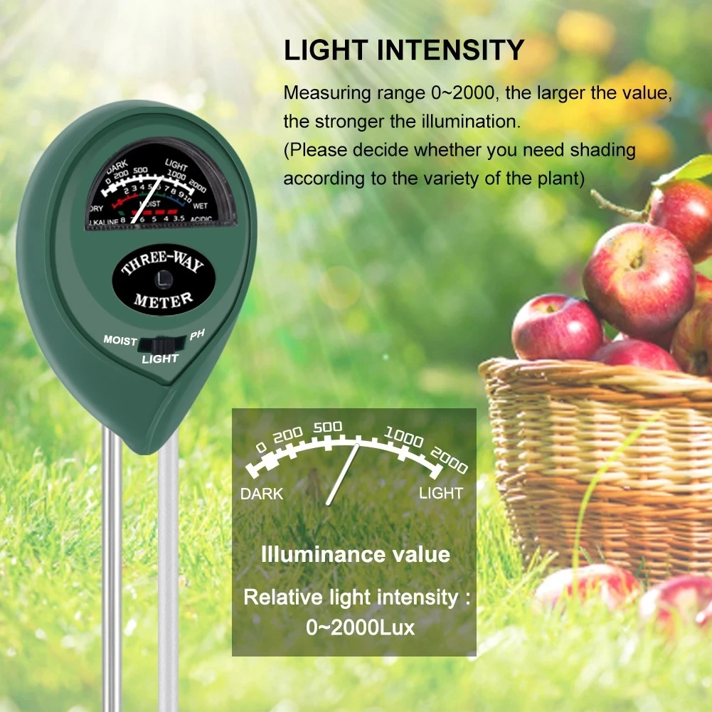 

3 In1 Moisture Sunlight PH Meter Soil Water Acidity Humidity Light PH Test Garden Plants Flowers Moist Tester Testing Instrument