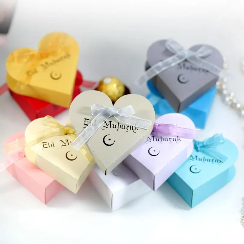 

20/50Pcs Laser Cut Heart Eid Mubarak Candy Box Gold Silver Black Gift Package Paper Boxes DIY Festival Decor Party Supplies