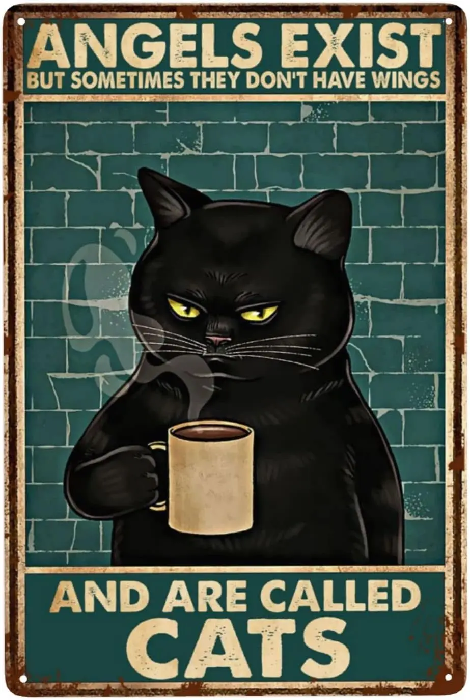 

Vintage Poster Black Cat Signs Wall Decor 12x8 inch Coffee Cat Tin Sign for Wall Room Bar Man Cave Decor