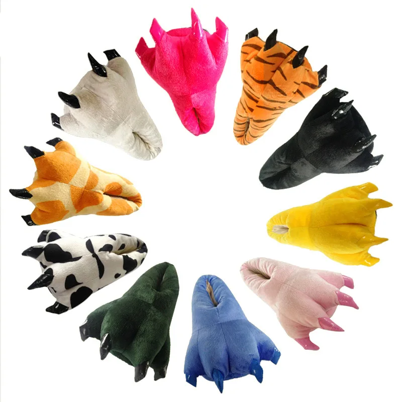 Plush Animal Paw Home Slippers Cartoon Claw Boys Shoes Pajamas Onesies Winter Kids Girls Indoor Shoes Slipper