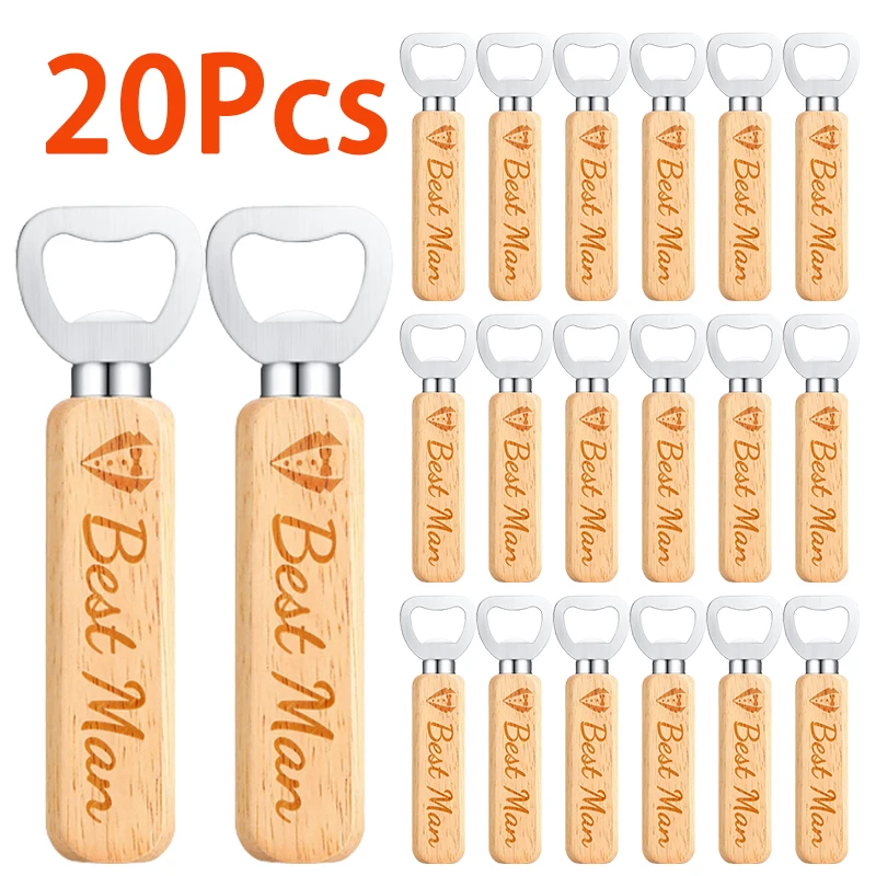 

20 шт., открывалка для бутылок из нержавеющей стали с деревянной ручкой