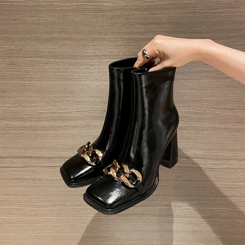 

Осенне-зимние женские ботинки, элегантная женская обувь на каблуке, дизайнерская роскошная женская обувь на массивном каблуке с квадратным...