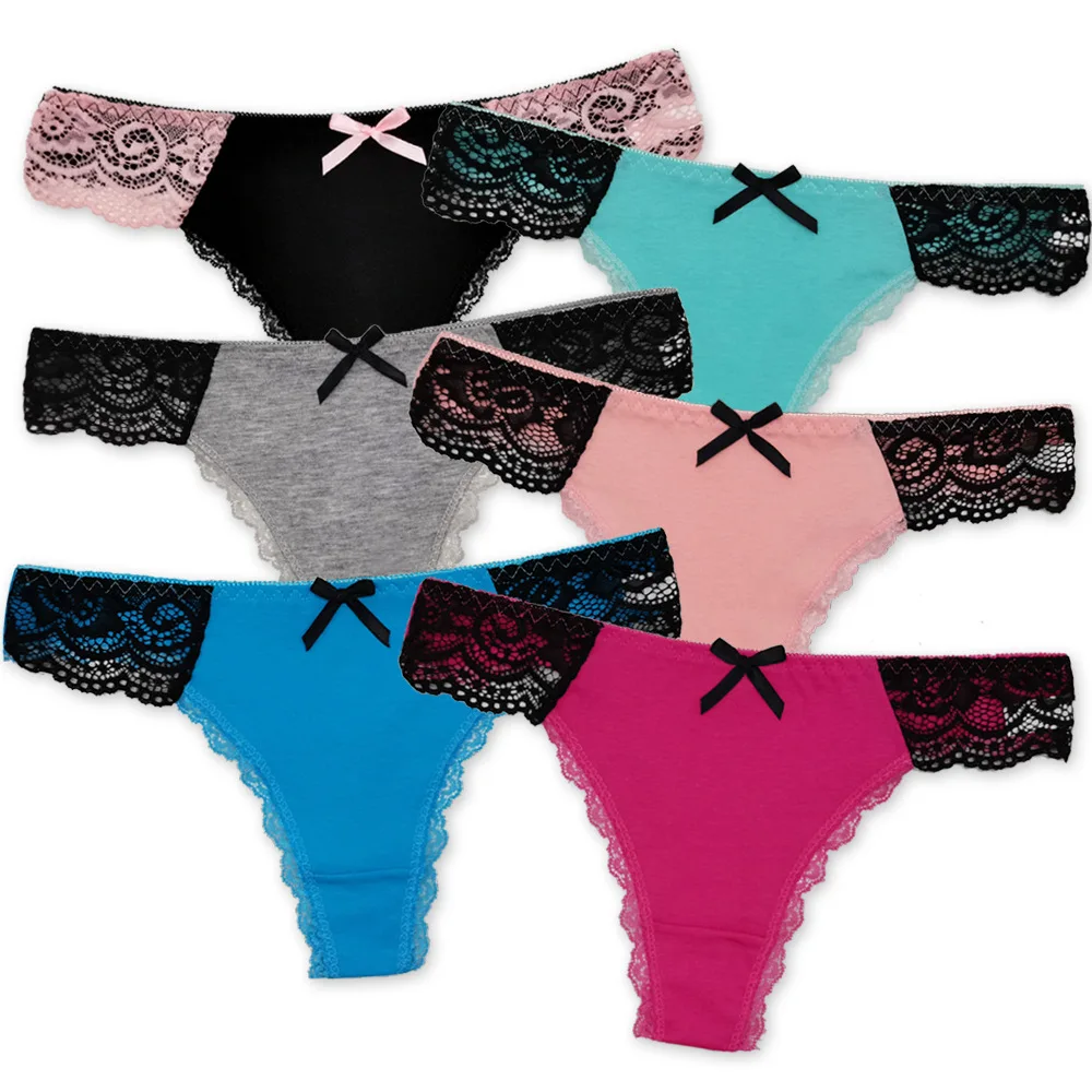 

12Pcs/Lot 2022 New Women's Sexy Lace Panties Ladies Cotton Thong Low-Rise Solid Color G-string Lingerie Female Underpants T-back