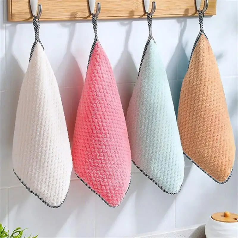 

1/4Pcs Kitchen Towels Dishcloths Non-stick Oil Thickened Table Cleaning Cloth Absorbent Scouring Pad Kitchen Rags Gadgets