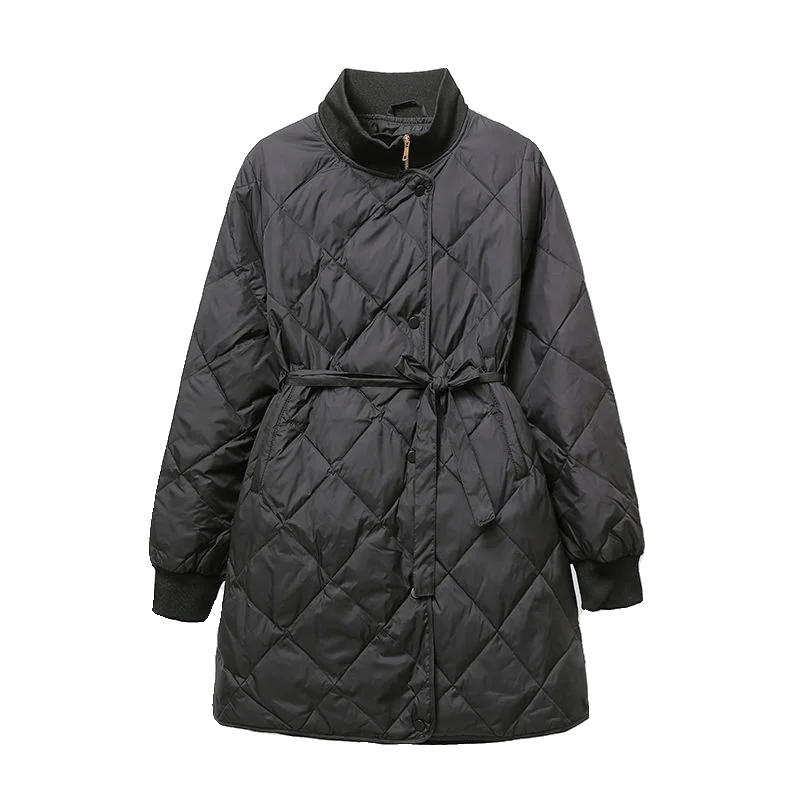 Workplace White Collar 90 Duck Down Stand Down jacket Women Winter New Loose Mid-Length Waist Hugging Diamond Pl...