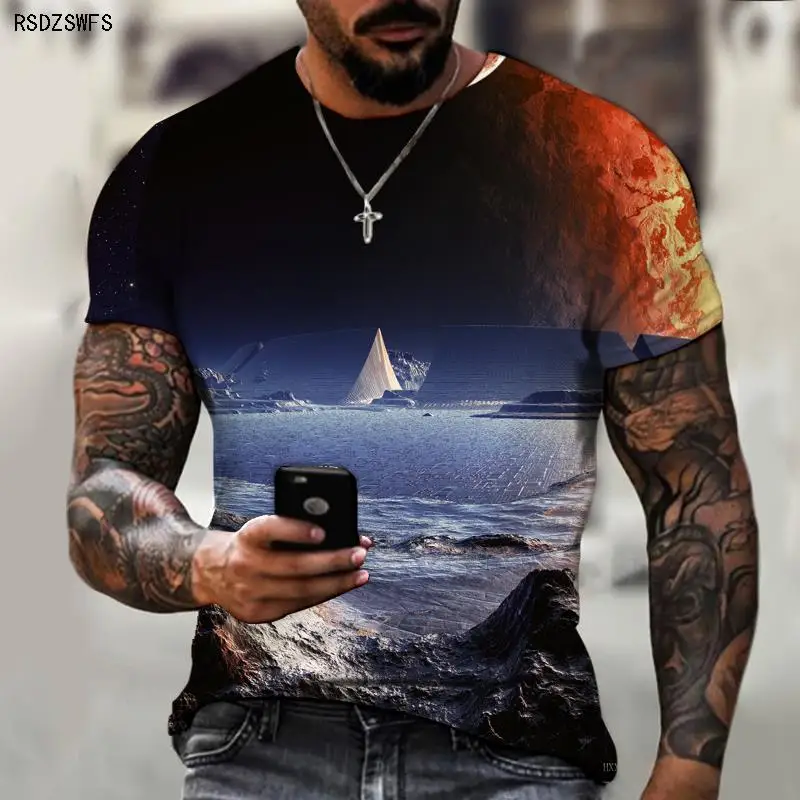 

Universe Starry Sky and Moon Three-dimensional 3D Art Men's Oversized T-shirt Printing Summer Spring Street Short Sleeves