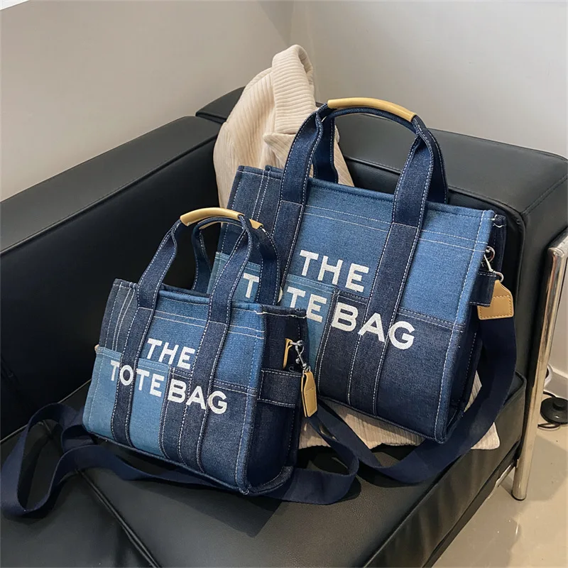 

Splice Denim Canvas Luxury Brands Tote Bag for Women Handbags Famous Designer One Shoulder Messenger Bag Female Crossbody 2022