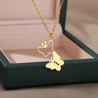 stainless steel gold color 2 butterflies necklace women simple openwork butterfly pendant necklace party birth jewelry bff gifts