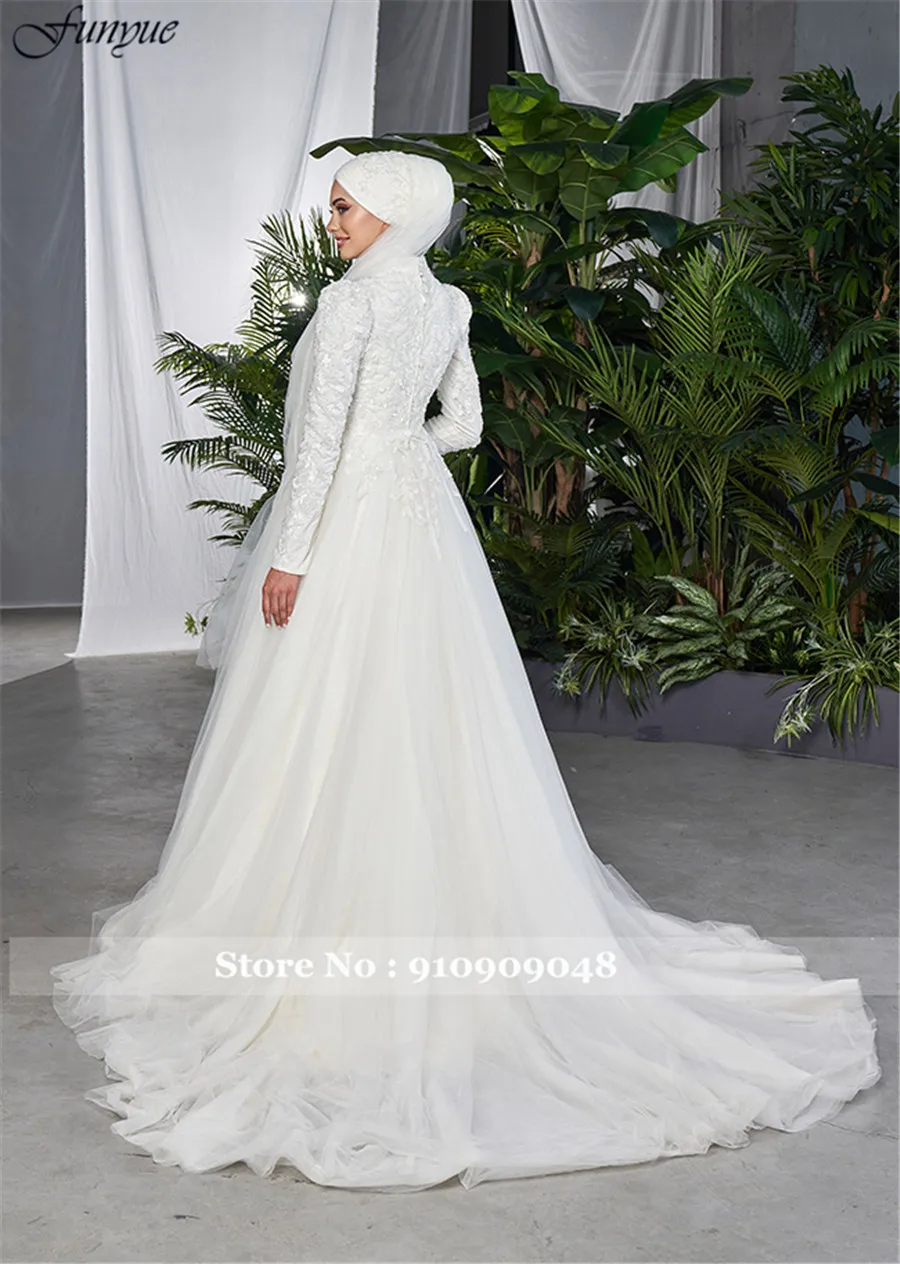 Funyue Vestidos De Novia трапециевидное тюлевое кружевное мусульманское свадебное платье