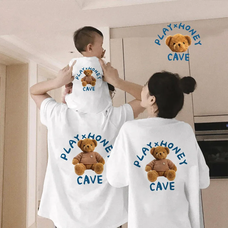 

Одинаковая рубашка для семьи, Короткие футболки для мамы, папы и ребенка с маленьким медведем, одежда для матери, отца, дочери, сына, одинаков...