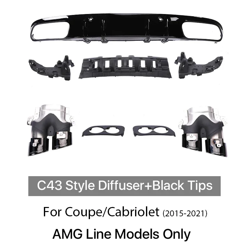 

Задний диффузор в стиле C63 C43 с выхлопными трубами AMG Look для Mercedes Benz C Class W205 C205 S205 A205 Sedan Coupe 2015-2021