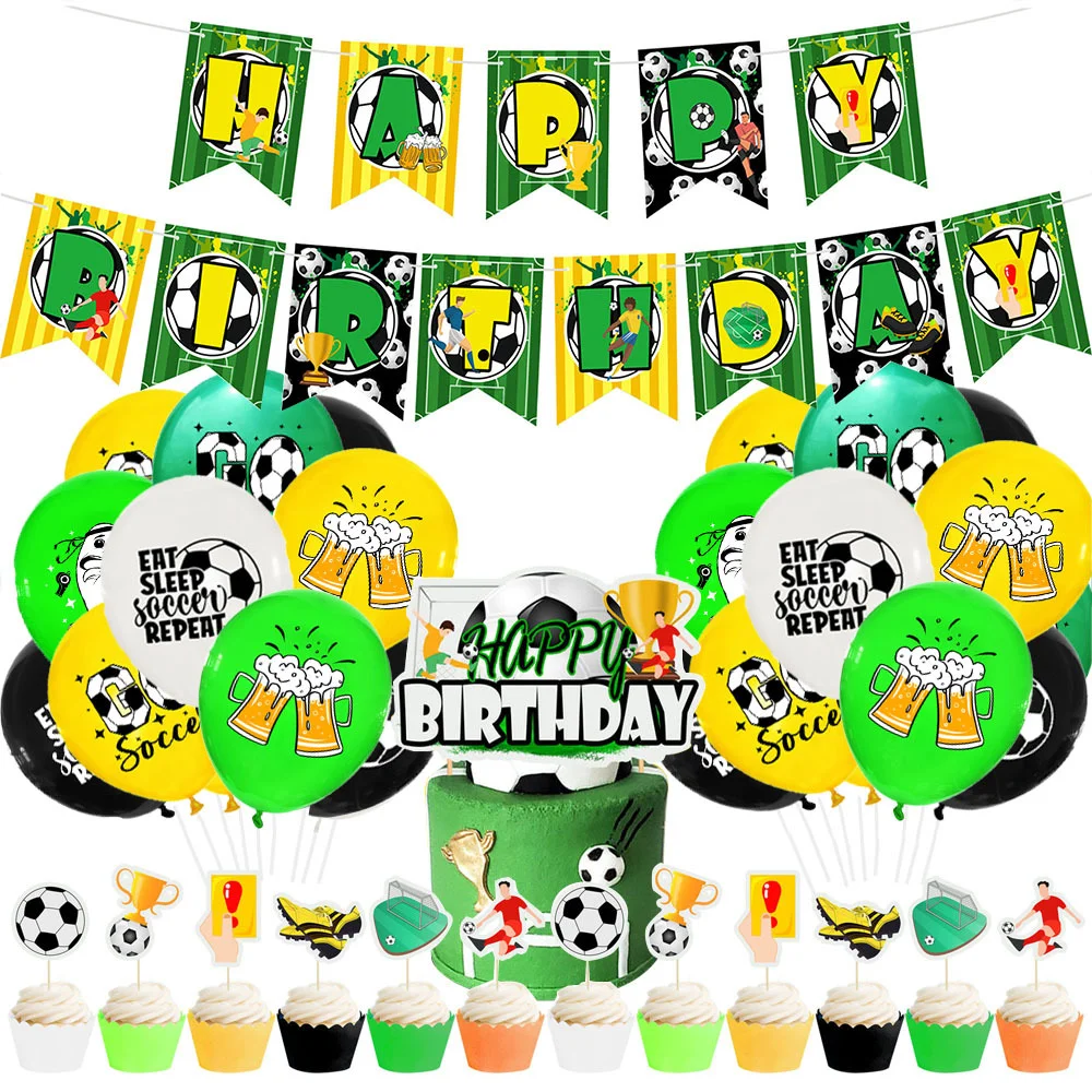 

1Set Football Latex Balloons Paper Banner Cake Topper Boy 1 2 3 Year Happy Birthday Set Party Kids Toy Latex Air Globos