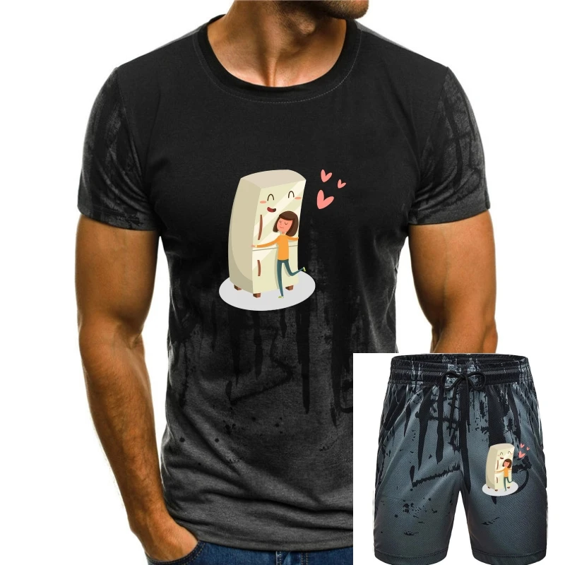 

Woman Hugging Cute Refrigerator WomenS Tee -Image By Adults Casual Tee Shirt
