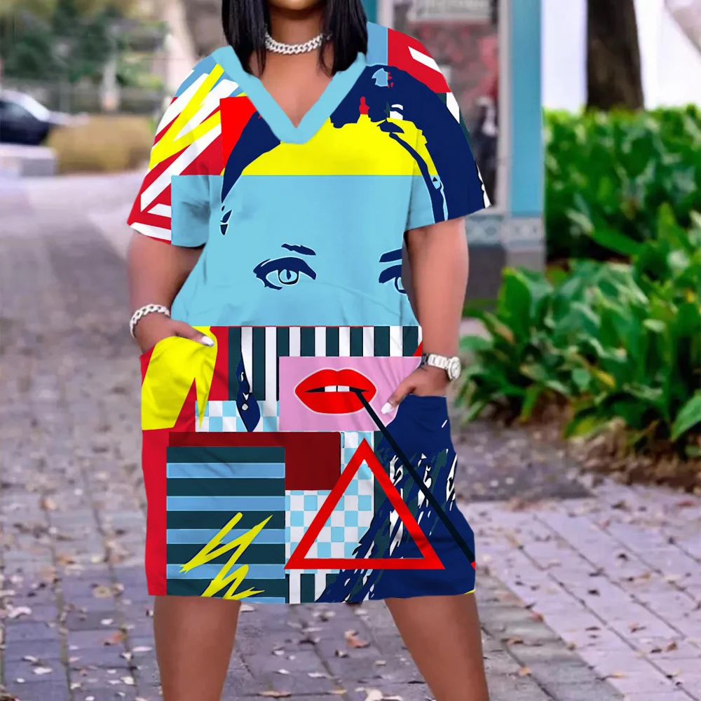 

Sexy Girl Midi African Dresses Women Bohemian 3D Evening Dress Female Slim Gothic Womens Fashion Party Dress Street V-Neck Knee