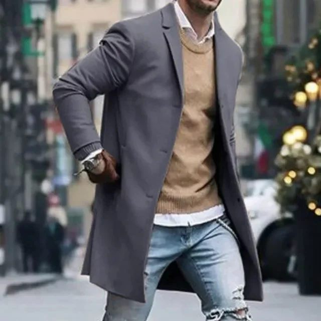 

NEW IN shipping Autumn Winter Mens Jacket Male Overcoat Casual Solid Slim Coats Long Cotton Coat Streetwear