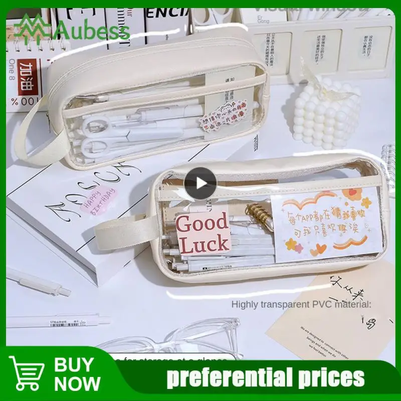 

Pvc Pencil Pouch Simple Design Portable Stationery Pencilcase Transparent Waterproof Storage Bag Pencil Case . Large Capacity